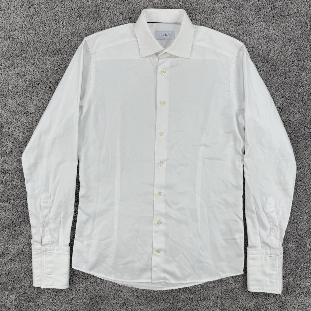 Eton Shirt Men's 39/15.5 Solid White Long French Cuff Slim Cutaway Collar